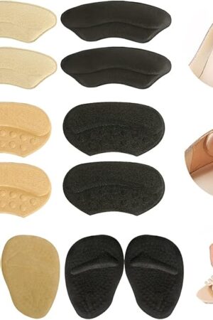 Heel Grips Liner Cushions Inserts for Loose Shoes Heel Pads and Metatarsal Pads for Shoes Too Big Women Men Prevent Heel Pain Blisters (Beige+Black)