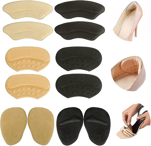 Heel Grips Liner Cushions Inserts for Loose Shoes Heel Pads and Metatarsal Pads for Shoes Too Big Women Men Prevent Heel Pain Blisters (Beige+Black)