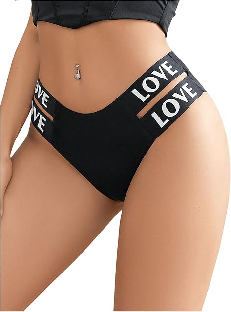 Women's Seamless Briefs Cutout Letter Graphic Print Underwear Sexy Soft Breathable Panty