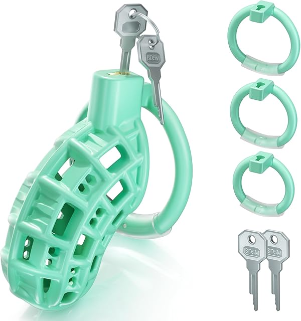 Chastity Cage Male Sex Toys - Lightweight Chastity Device Cock Cage with 3 Size Ring 2 Invisible Lock, Mint Penis Erection Control Bondage Gear &Accessories, Adult Sex Toys for Men Exercise Abstinence
