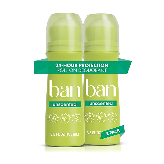 Ban Invisible Roll-on Antiperspirant Deodorant for Women and Men, 24-hour Underarm Odor & Sweat Protection, Unscented, 35 Oz, Pack of 2