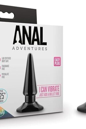 Blush Anal Adventures 4" Easy Anal Plug, Soft Flexible Tip - Slim Beginner Butt Plug - Non-Porous PVC, StayPut Base - Comfortable Anal Pleasure Sex Toy for Women, Men, Solo or Couples Play - (Black)