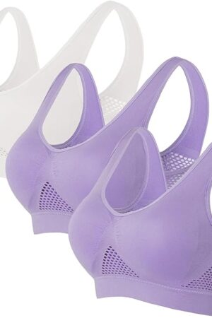 3 Pack Bras for Women Mesh Comfortable Wireless Yoga Sports Bra Seamless Breathable Cool Liftup Air Bras