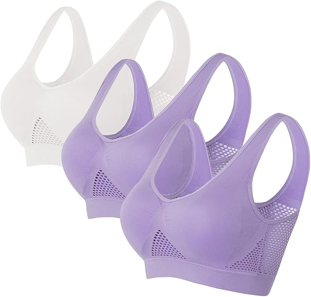 3 Pack Bras for Women Mesh Comfortable Wireless Yoga Sports Bra Seamless Breathable Cool Liftup Air Bras