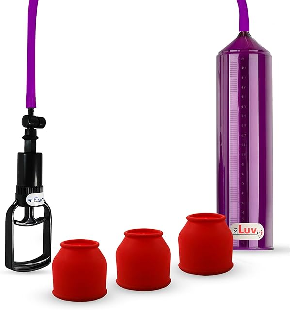Bundle of 2 Items: LeLuv Vacuum Pump Tgrip Easyop Purple 2.25 Inch x 9 Inch Cylinder Premium Silicone Hose Bundle with 3 Small Sleeves