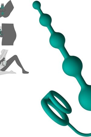 Anal Beads Butt Plug with Penis Cock Rings Adult Anal Sex Toys for Women Men, Flexible Silicone Anal Plug Prostate Massager Graduated Design Bullet G Spot Stimulor for Couples Play-Green