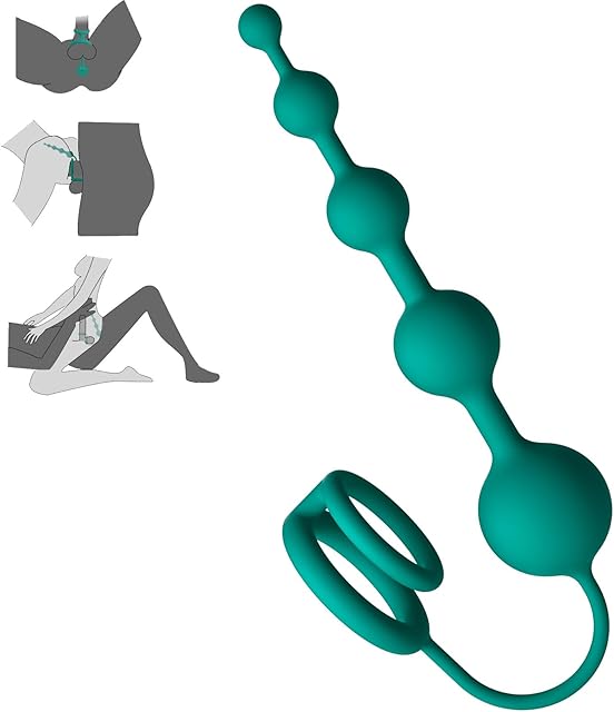 Anal Beads Butt Plug with Penis Cock Rings Adult Anal Sex Toys for Women Men, Flexible Silicone Anal Plug Prostate Massager Graduated Design Bullet G Spot Stimulor for Couples Play-Green