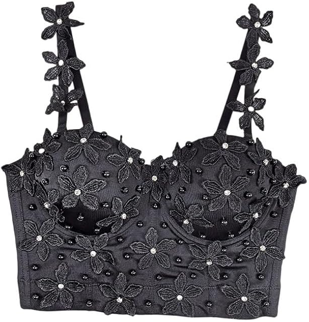 Women's Floral Beaded Rhinestone Boned Bustier Top - Sexy Corset Top
