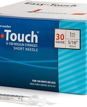 Easy Touch U-100 Insulin Syringe with Needle, 30G 1cc 5/16-Inch (8mm), Box of 100