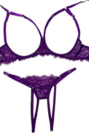 Women's Lace Cut Out Lingerie Set Underwire Bra and Panty Underwear Sets