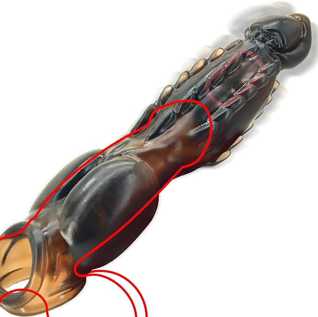 Vibrating Penis Sleeve with Ball Stretcher - Black Reusable Ribbed Stretchy Cock Extender Sheath with Thick Knot - Penis Enlarger Sex Toy for Couples Men