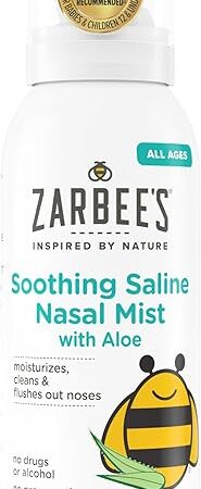 Zarbee’s Soothing Saline Nasal Mist with Aloe, Saline Spray for All Ages Works Quickly to Clear Out & Moisturize Noses, Mist Loosens Mucus & Clears Nasal Passageways, Drug-Free, 3 fl Oz