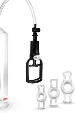 LeLuv Vacuum Pump Easyop Clear 2 Inch Diameter x 9 Inch Length Cylinder Tgrip Handle + 4 Constriction Rings One of Each Size