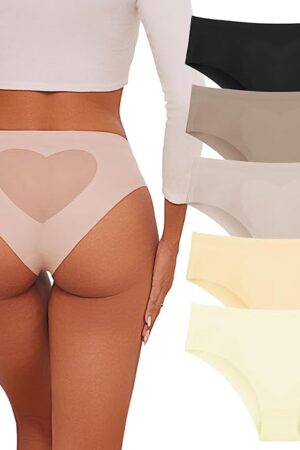 5 Pack Seamless Underwear for Women Cheeky High Waisted Bikini Panties Heart-Shape No Show Underwear