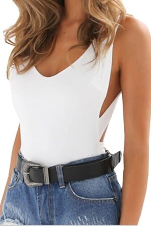 Women's Sexy U-collar Sleeveless Backless Stretch Bottoming Vest Bodysuit Rompers