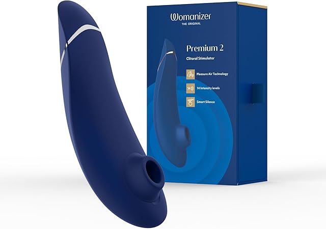 Womanizer Premium 2 Clitoris Vibrator for Women | Clit Sucker Adult Toys | Vibrating Adult Sex Toy | Clit Stimulator for Woman with 14 Suction Speeds | Waterproof Clitoral Stimulation Massager | Blue