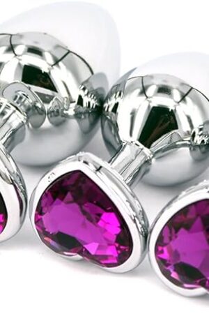 3 pcs Metal Heart Jeweled Anal Butt Plugs Anal Trainer Kit, Anal Sex Toys for Beginners
