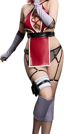 Women Anime Derivative Cosplay Costume Sexy Ninja Lingerie Set Cutout Backless Halter Top Mesh Panty