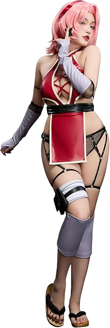 Women Anime Derivative Cosplay Costume Sexy Ninja Lingerie Set Cutout Backless Halter Top Mesh Panty