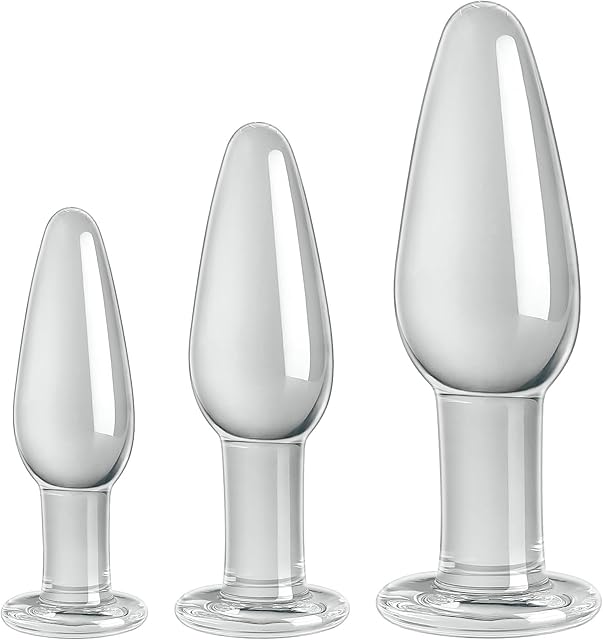 Conical Glass Anal Plug, 3Pc Transparent Butt Plug Glass Plug Butt Plug G-Spot Stimulator Prostate Massager Vaginal Masturbation for Women Men Couples Beginners Valentine's Gift Sex Toys Sex Factory