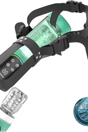 Automatic Man Masturbator 2 in 1 Strap On Harnes Blowjob Masturbation Cup with 7 Thrusting & Rotating & Vibration Rechargeable Penis Milking Machine Hands Free Shower Stroker Gay Sex for Men Pleasure