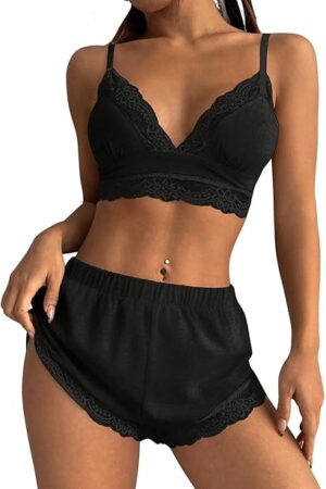 Women's Lace Lingerie Set Bra and Boyshorts Underwear Sets Sleepwear