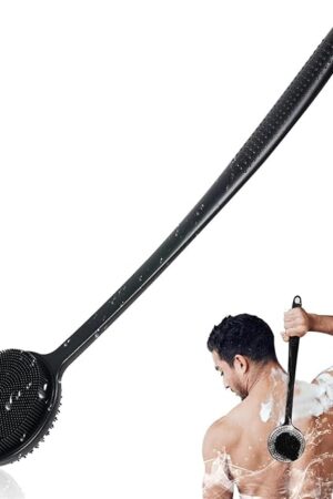 VWMYQ Silicone Back Scrubber for Shower, 17in Lengthen Long Handle Body Brush, Double Sided Shower Brush for Shower Exfoliating and Massage Can Produce Rich Foam, Long Handle Back Scrubber for Men