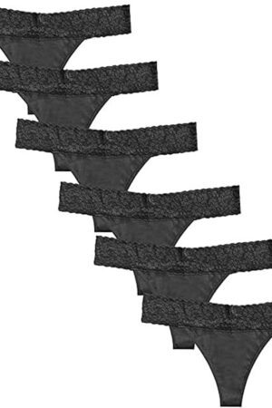 6 Pack Lace Cotton Thongs for Women Sexy Ladies Cheeky Underwear Low Rise Tanga Hipster Panties No Show Lingerie