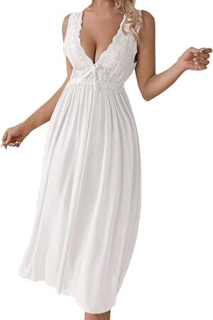 Womens Satin Long Sleepwear V Neck Spaghetti Strap Chemises Lingerie Nightgown Sexy Nightwear Lencer?a