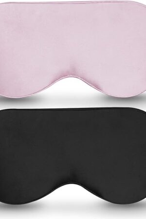 BeeVines Sleep Mask, 2 Pack 100% Real Natural Pure Silk Eye Masks with Adjustable Strap for Sleeping, Mulberry Silk Eye Sleep Shade Cover, Block Light Reduces Puffy Eyes Traveling Gifts