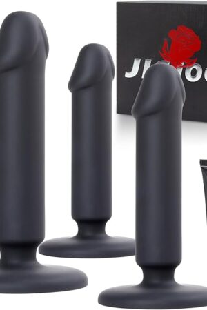 3PCS Silicone Anal Butt Plug Set, Black Dildo Beginner to Advanced, Anal Plug Trainer Kit with Suction Base for Women, Premium Training Sets, Anal Dildo Sex Toys for Man, Women and Couples