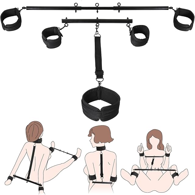 Spreader Bar Bondage Sex Toys with Neck Collar Wrist Ankle Restraint Kits, BDSM Bondage Set Adjustable Handcuffs Collar for Adult Couple