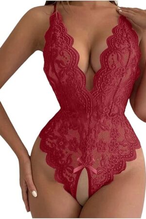 Women Fashion 1 Pieces Lingerie Roleplay Lingerie Sexy Women Costumes Red Plaid Lace Dress for Women Off Shoulder