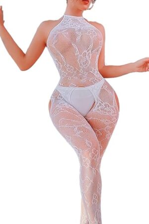 Women's Lace Tights Slap Cosplay Halter Garter Dress Sexy Fishnet BobyStocking Babydoll Hip Lift Nightwear