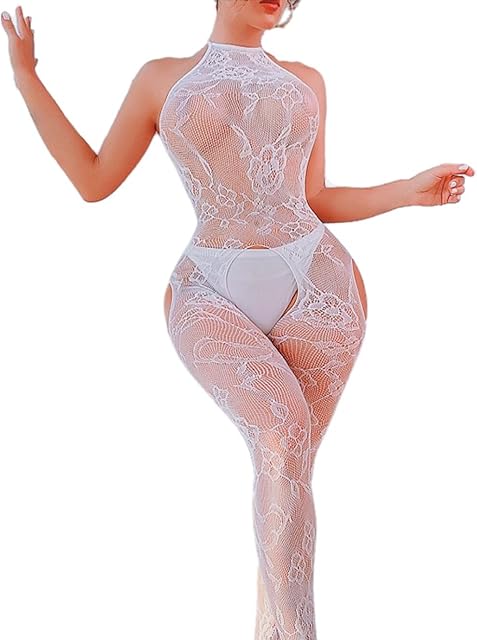 Women's Lace Tights Slap Cosplay Halter Garter Dress Sexy Fishnet BobyStocking Babydoll Hip Lift Nightwear