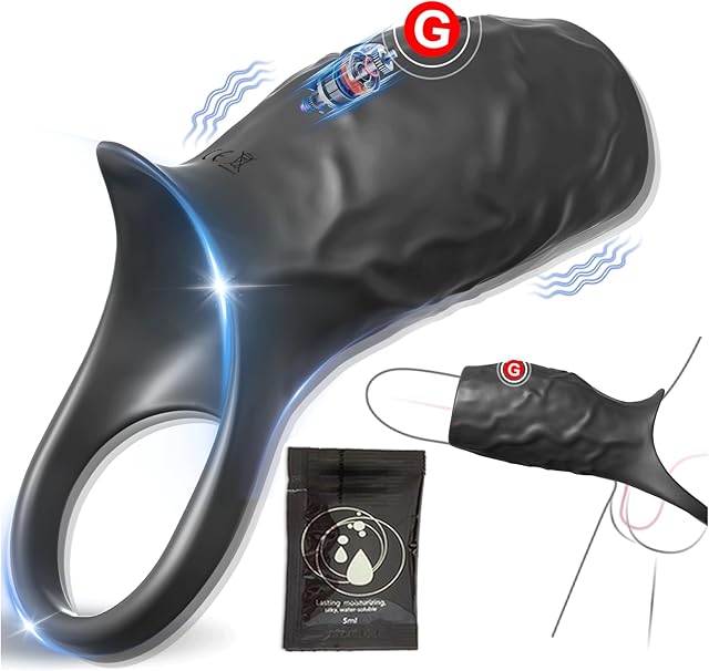 Couples Male Adult Sex Toys - All Liquid Silicone Soft Vibrating Penis Sleeve Cock Ring, Pleasure Penis Ring Vibrator Penis Extender for Penis Testicles G Spot Stimulation, LNIIY Sex Toy Game for Men