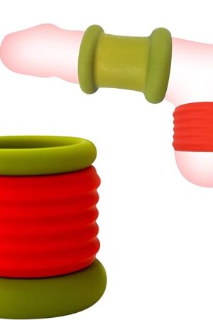 2 in 1 Penis Ring, Dual Cock Ring, Testicles Scrotum Restraint Ring, Harder Stronger Erection, Enhancing Delay Premature Ejaculation, Sexual Stamina Enhancer for Male (Back Set 1)