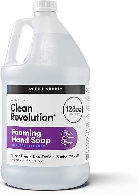 Clean Revolution Foaming Hand Soap Refill Supply Container Ready to Use Formula Natural Lavender Fragrance, 128 Fl Oz