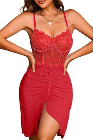 Babydoll Lingerie Set,Floral Lace Corset Dress For Women Sexy,2 Piece Boudoir Outfits Photography Valentines