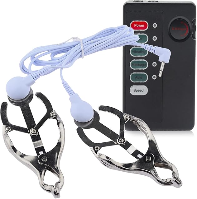 Electric Shock Nipple Clamps, Adjustable Current Level, Nipple Clips for Pleasure Sex, Non-Piercing Nipple Jewelry, Pleasure Toy for Adults Role Play Game. (White)