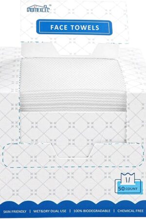 HOMEXCEL Face Towels, Disposable Face Towelette, Biodegradable Makeup Remover Dry Wipes 50 Count, Super Soft Clean Facial Towels Wash Cloth for Sensitive Skin