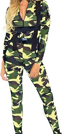 Women's 2 Pc Pretty Paratrooper Costume with Jumpsuit, Body Harness