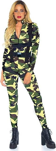 Women's 2 Pc Pretty Paratrooper Costume with Jumpsuit, Body Harness