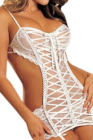 Women's Strappy Sexy Lingerie Set With Garter Belt - Slutty Mesh Romper for Sex