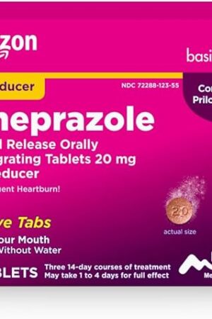 Amazon Basic Care Omeprazole Delayed Release Orally Disintegrating Tablets, Strawberry Flavor, 42 Count