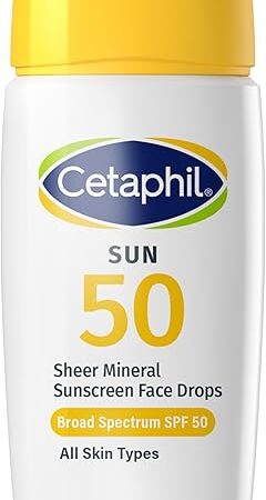 Cetaphil Sheer Mineral Liquid Sunscreen for Face, 100% Mineral UVA/UVB Filters, Zinc Oxide Broad Spectrum SPF 50 Formulated for Sensitive Skin, Unscented, 1.7 Fl Oz