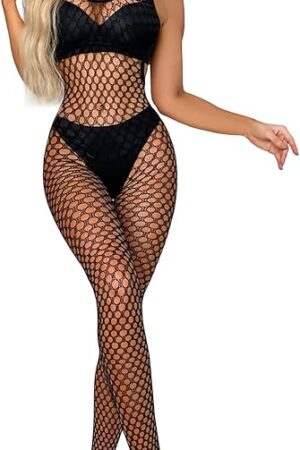 Women Fishnet Bodysuits,Sexy Mesh Babydoll,Women's Floral Lace Lingerie,Bodysuit Dress,One Piece Babydoll One Size