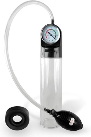 LeLuv Master Gauge Electric Penis Pump 2.4 inch Diameter B-Grip Handle Bundle with Silicone Sleeve