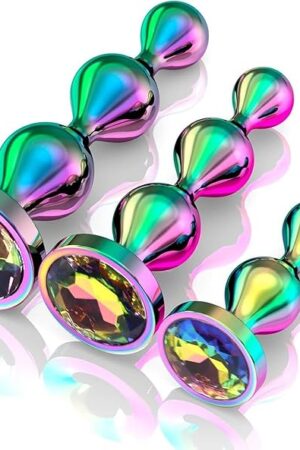 3 Piece Anal Butt Plug Eyes and Rainbow Bead Metal (Rainbow Metal)