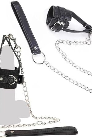 BDSM Testicle Toys Penis Extender Male Sex Toy for Couples,Penis Stretcher Male Chastity Cock Cage Sex Bondage Restraints with Chain,Cockring Penis Ring Punish Scrotum Sex Game Adult Sex Toy for Men